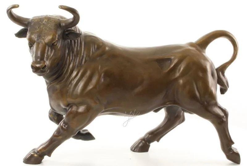 Casa Padrino Luxus Deko Bronze Skulptur Stier Bronze / Gold 57 x 24 x H. 38,7 cm - Bronzefigur