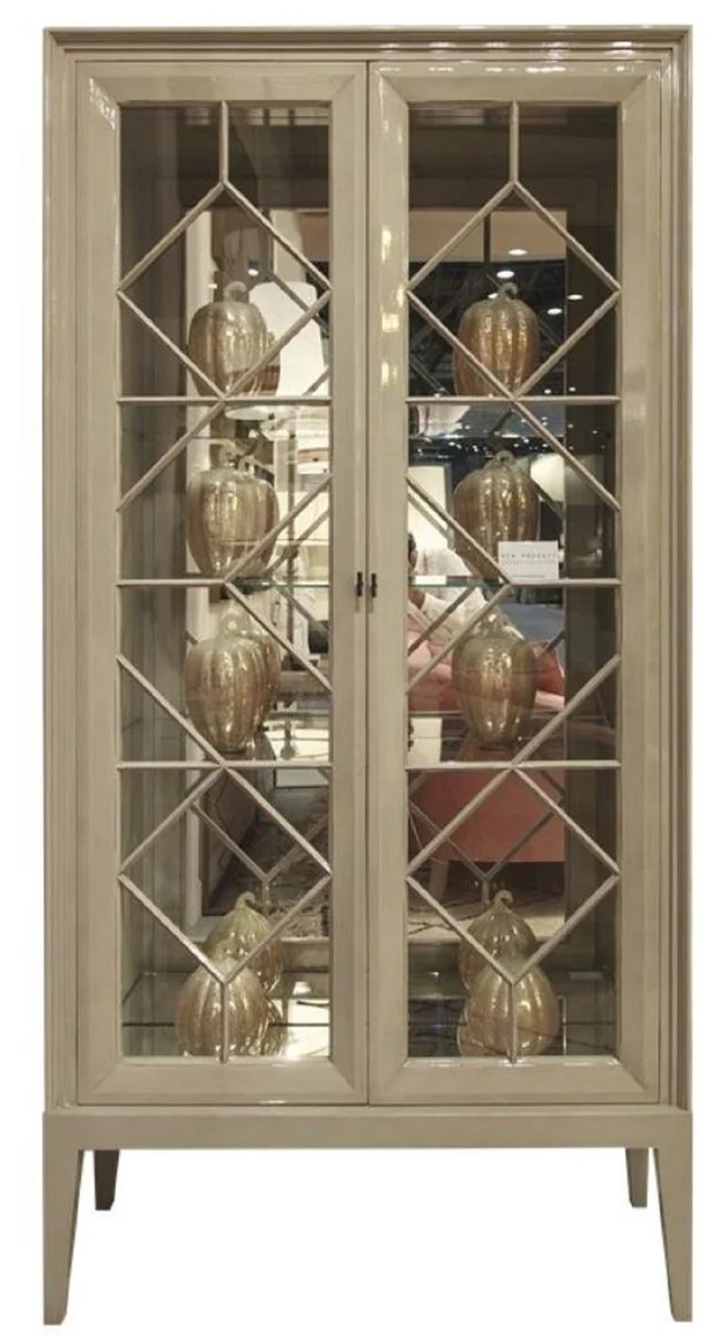 Casa Padrino Luxus Vitrine Grau 110 x 42 x H. 220 cm - Edler Massivholz Vitrinenschrank mit 2 Glastüren - Luxus Wohnzimmer Möbel