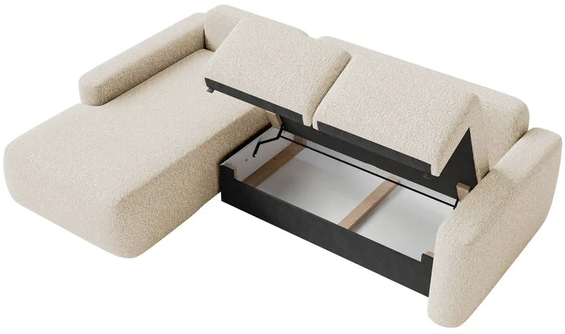 Ecksofa mit Schlaffunktion Carnos Mini, L-förmig, linksseitig, hellbeige Chenille