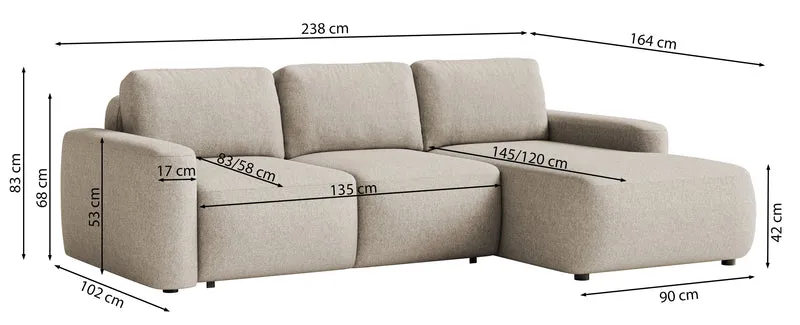 Ecksofa mit Schlaffunktion Carnos Mini, L-förmig, rechtsseitig, grau, pflegeleichter Chenille-Stoff