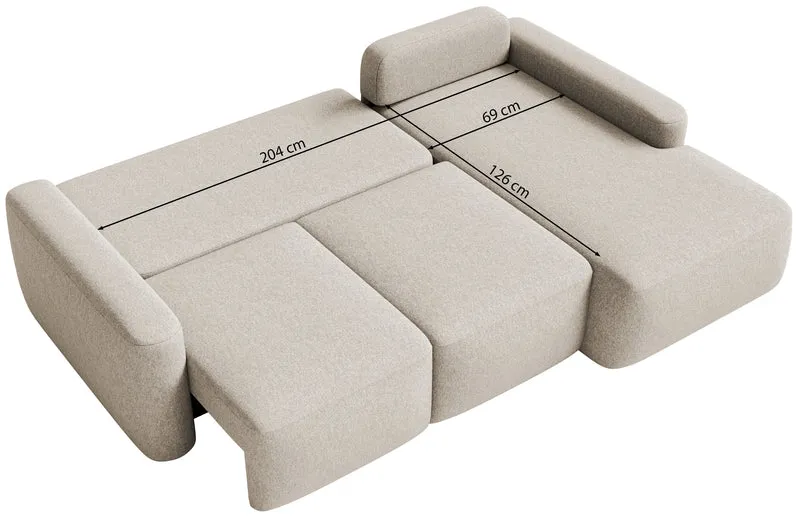 Ecksofa mit Schlaffunktion Carnos Mini, L-förmig, rechtsseitig, grau, pflegeleichter Chenille-Stoff