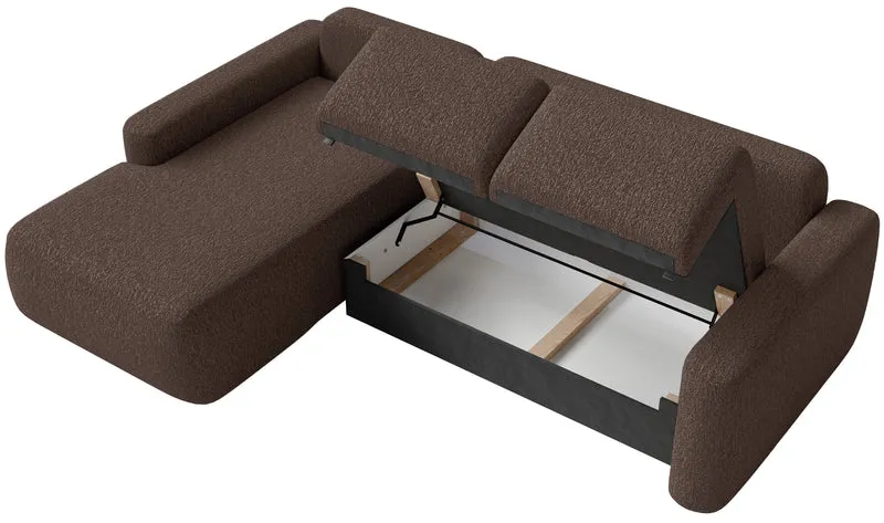 Ecksofa mit Schlafunktion Carnos Mini, L-förmig, linksseitig, braunes Chenille