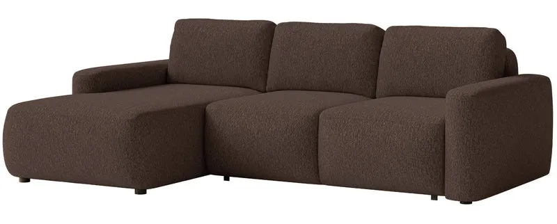 Ecksofa mit Schlafunktion Carnos Mini, L-förmig, linksseitig, braunes Chenille