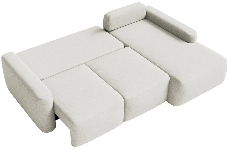 Ecksofa mit Schlaffunktion Carnos Mini, L-förmig, rechtsseitig, cremefarben, pflegeleichter Chenille-Stoff