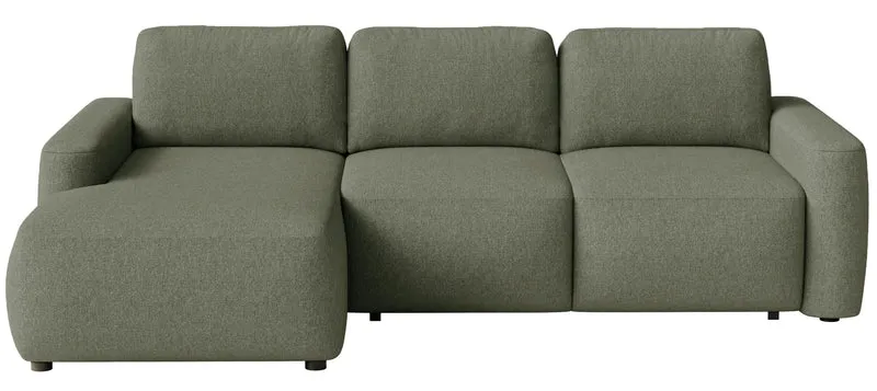 Ecksofa mit Schlaffunktion Carnos Mini, L-förmig, linksseitig, olivgrüner Chenille, leicht zu reinigen