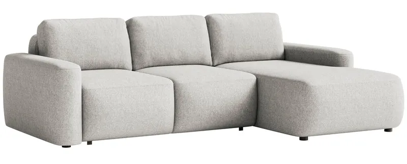 Ecksofa mit Schlaffunktion Carnos Mini, L-förmig, rechtsseitig, grau-beige, pflegeleichter Chenille-Stoff