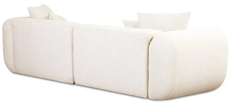 Modulares Ecksofa Baomi, L-förmig, mit Hocker, linksseitig, cremefarbenes Chenille