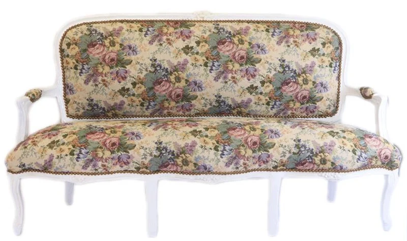 Casa Padrino Barock Sitzbank Set Blumen Muster / Antik Stil Weiß - 1 Sofa + 2 Sessel