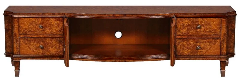 Casa Padrino Luxus Jugendstil TV Schrank Braun 198 x 49 x H. 55 cm - Edler Massivholz Fernsehschrank - Wohnzimmer Schrank - Barock & Jugendstil Wohnzimmer Möbel