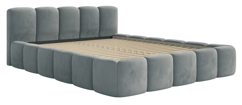 Gepolstertes Bett 120x200 cm Cloudy Low, grau, wasserabweisender und leicht zu reinigender Samtvelours