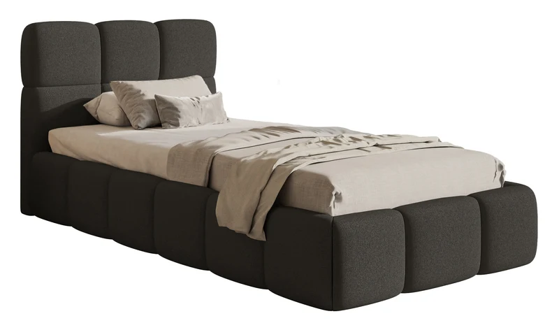 Gepolstertes Bett 90x200 cm Cloudy mit Stauraum, Metallrahmen, graphitfarben, hydrophobes Chenille