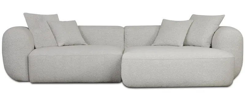 Modulare Baomi Eckcouch in L-Form mit Hocker, rechtsseitig, hellgrauer Chenille-Stoff