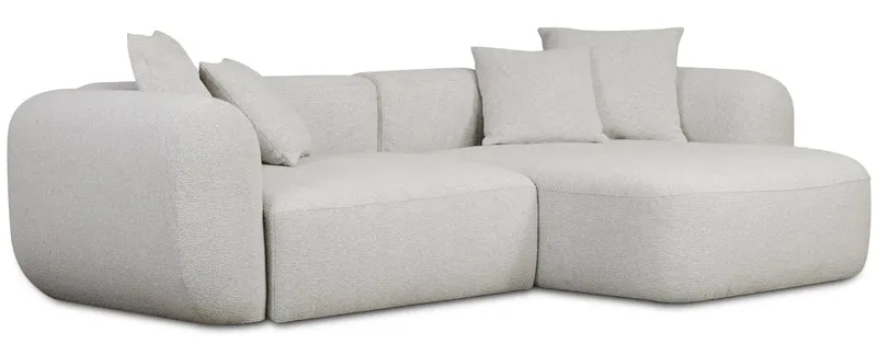 Modulare Baomi Eckcouch in L-Form mit Hocker, rechtsseitig, hellgrauer Chenille-Stoff