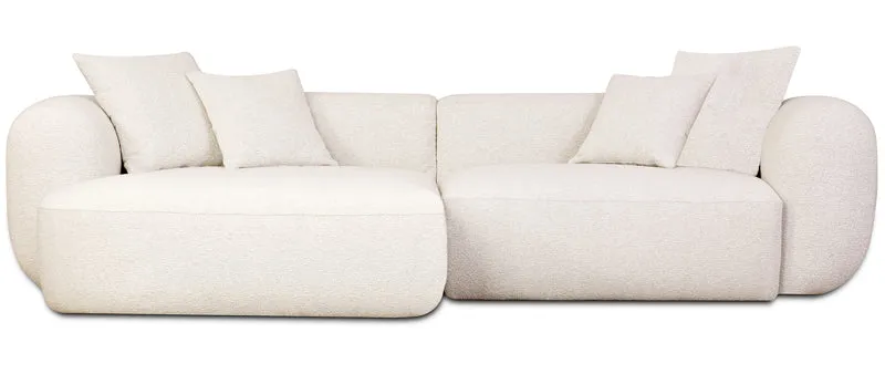 Modulares Ecksofa Baomi, L-förmig, mit Hocker, linksseitig, cremefarbenes Chenille