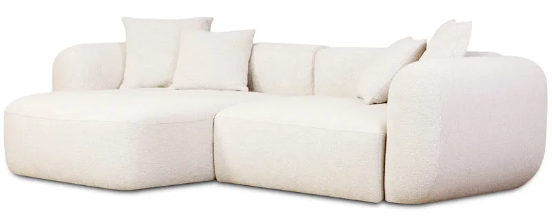 Modulares Ecksofa Baomi, L-förmig, mit Hocker, linksseitig, cremefarbenes Chenille