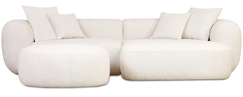 Modulare Eckcouch Baomi L-förmig mit Hocker, rechtsseitig, cremefarbenes Chenille