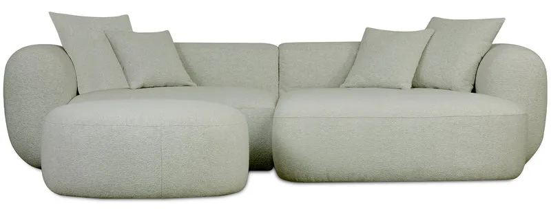 Modulares Ecksofa Baomi, L-förmig, mit Pouf, rechtsseitig, Salbeigrün, Chenille