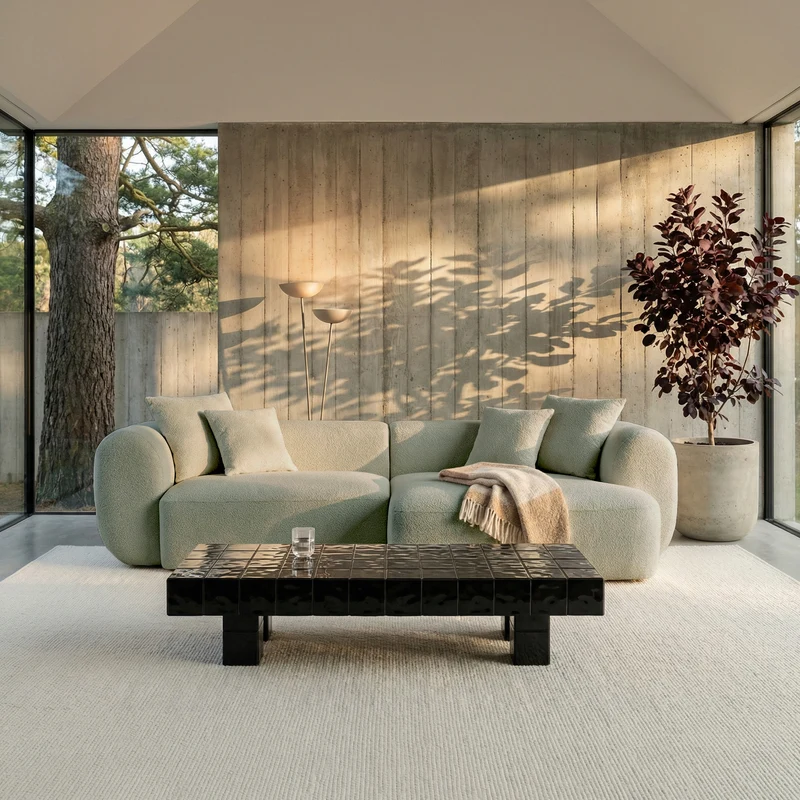 Modulares Ecksofa Baomi, L-förmig, rechtsseitig, Salbeigrün, Chenille