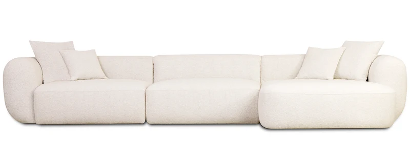 Modulares Ecksofa Baomi, groß, L-förmig, rechtsseitig, cremefarben, Chenille