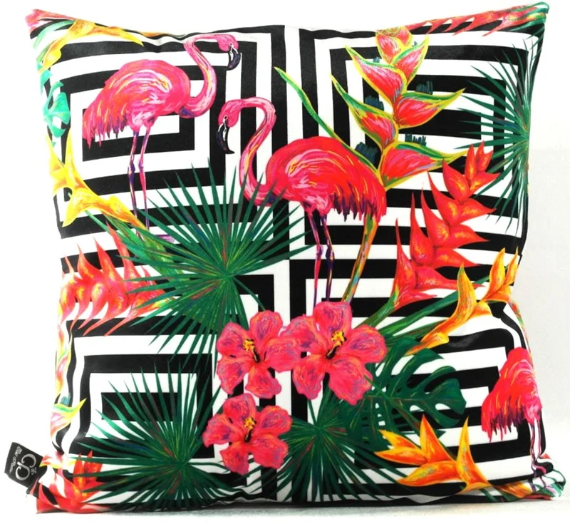 Casa Padrino Luxus Kissen Miami Flamingos & Flowers Mehrfarbig 45 x 45 cm - Feinster Samtstoff - Deko Wohnzimmer Kissen