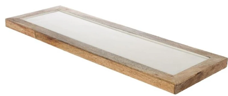 Casa Padrino Luxus Holz Keramik Deko Tablett Naturfaben / Creme 17 x 6 x H. 2 cm - Deko Accessoires