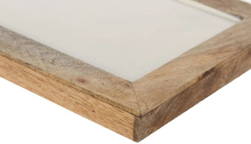 Casa Padrino Luxus Holz Keramik Deko Tablett Naturfaben / Creme 17 x 6 x H. 2 cm - Deko Accessoires