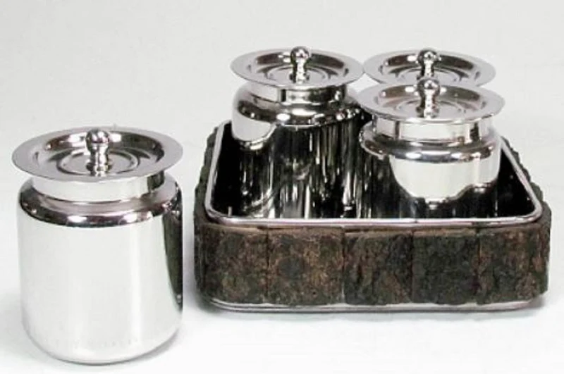 Casa Padrino Luxus Serviertablett mit 4 Dosen Silber / Braun 15 x 15 x H. 9 cm - Hotel & Restaurant Accessoires