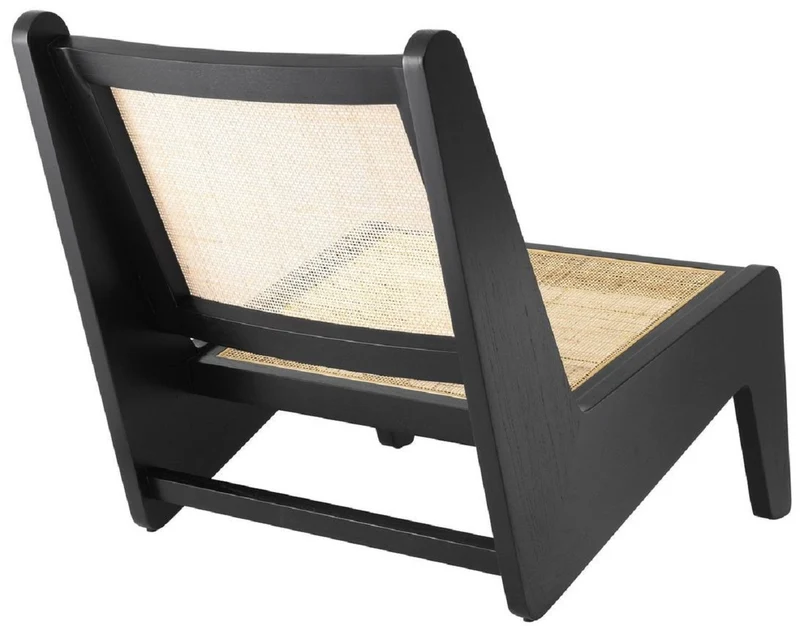 Casa Padrino Designer Wohnzimmer Sessel Schwarz / Naturfarben 75 x 89 x H. 77,5 cm - Massivholz Sessel mit handgewebtem Rattangeflecht - Luxus Möbel