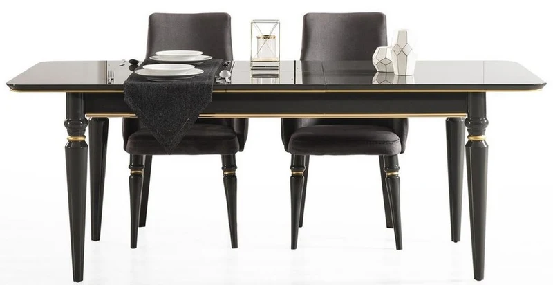 Casa Padrino Luxus Art Deco Esstisch Grau / Gold 170-208 x 90 x H. 76 cm - Edler ausziehbarer Esszimmertisch - Art Deco Esszimmer Möbel