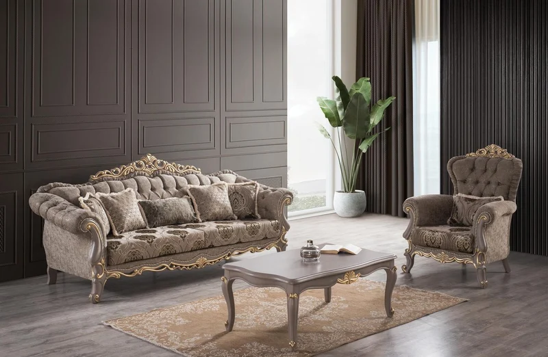 Casa Padrino Luxus Barock Couchtisch Grau / Gold 110 x 77 x H. 45 cm - Massivholz Wohnzimmertisch im Barockstil - Edle Wohnzimmer Möbel im Barockstil