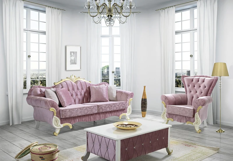 Casa Padrino Barock Sessel Rosa / Weiß / Gold 97 x 85 x H. 105 cm - Barockstil Wohnzimmer Sessel mit Glitzersteinen - Barock Möbel