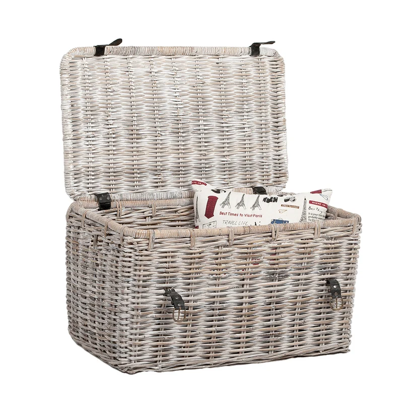 Rattan Truhe RESSY White Wash ca.70cm Couchtisch