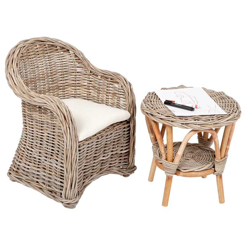Rattan Kinder-Sessel LOTTI Natural Grey inkl. Sitzkissen ca. H60cm