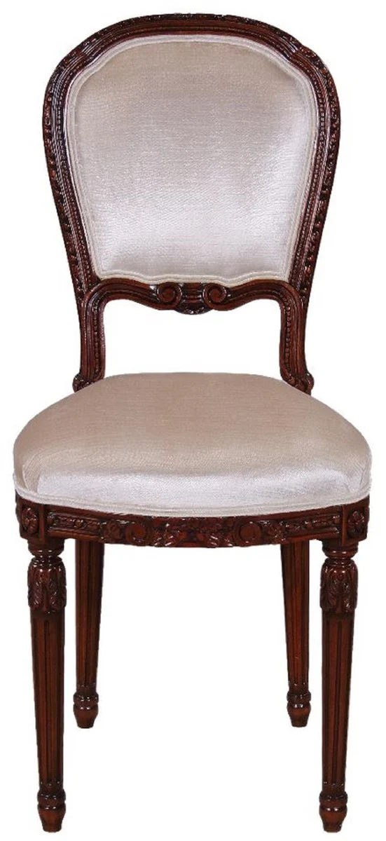 Casa Padrino Luxus Barock Esszimmer Stuhl Silber / Dunkelbraun 41 x 50 x H. 90 cm - Esszimmer Möbel im Barockstil - Luxus Möbel im Barockstil - Barock Interior - Barock Möbel