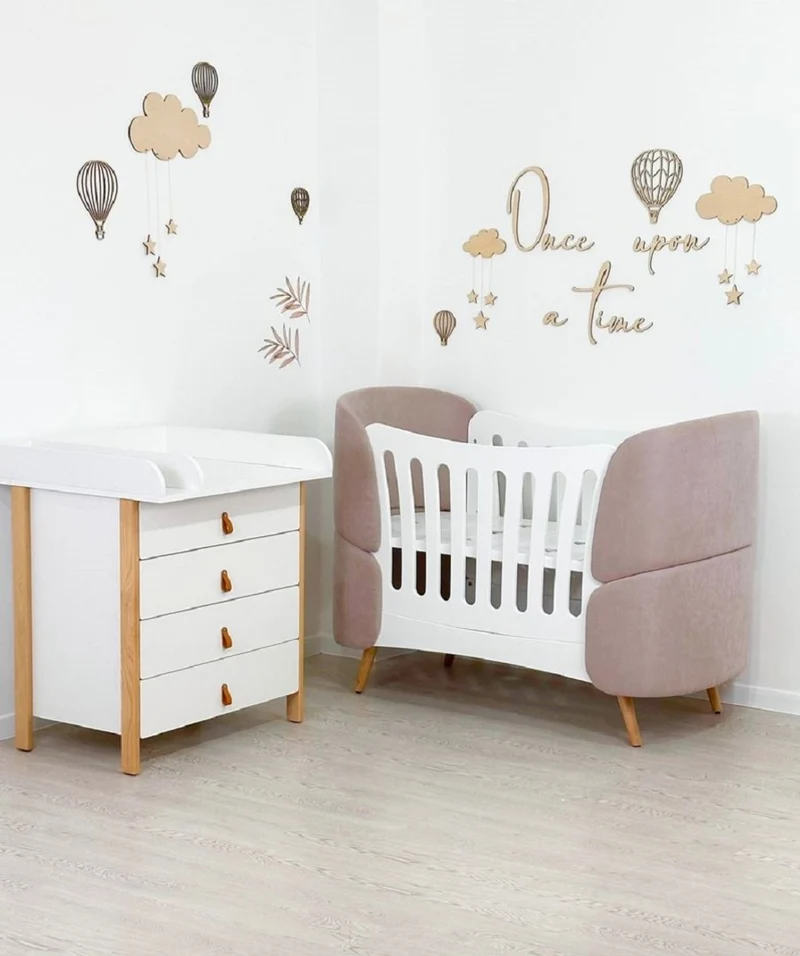 Casa Padrino Luxus Babybett Weiß / Grau / Naturfarben 145 cm