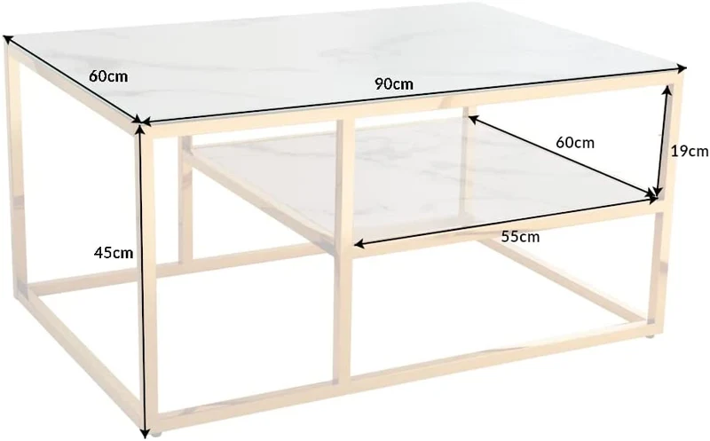 Design Couchtisch MARMO 90x60cm weiss gold Marmor-Dekor