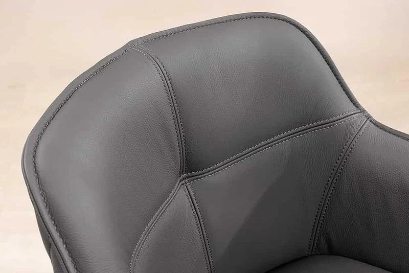 Eleganter Drehstuhl HORA Echtleder grau Metallgestell schwarz Armlehne