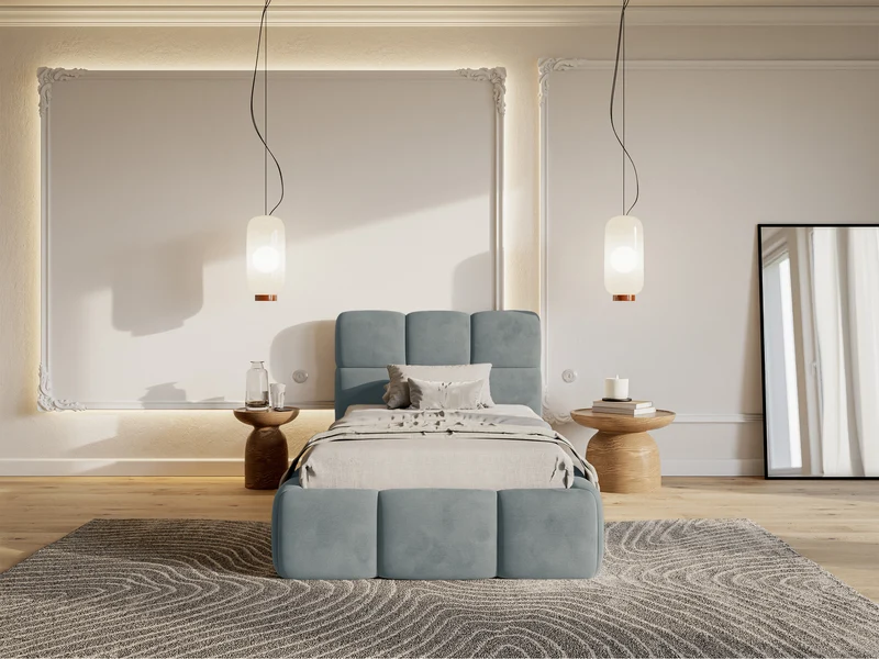 Gepolstertes Bett 90x200 cm Cloudy, grau, wasserabweisender und leicht zu reinigender Veloursstoff