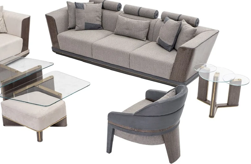 Casa Padrino Luxus Sessel Grau / Blau 74 x 73 x H. 83,5 cm - Wohnzimmer Sessel - Hotel Sessel - Wohnzimmer Möbel - Hotel Möbel - Luxus Möbel - Luxus Einrichtung