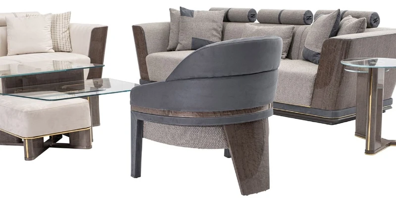 Casa Padrino Luxus Sessel Grau / Blau 74 x 73 x H. 83,5 cm - Wohnzimmer Sessel - Hotel Sessel - Wohnzimmer Möbel - Hotel Möbel - Luxus Möbel - Luxus Einrichtung