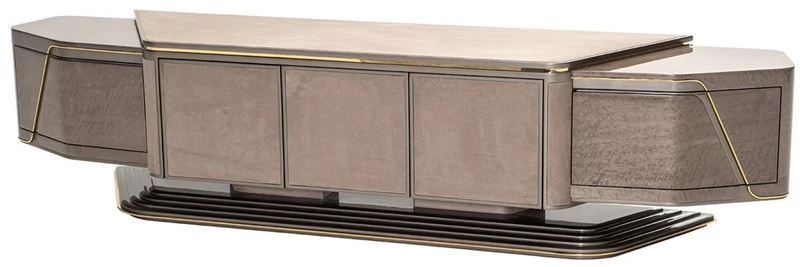 Casa Padrino Luxus TV Schrank Grau / Gold 251 x 50 x H. 58 cm - Massivholz Sideboard mit 5 Türen - Wohnzimmer Möbel - Luxus Möbel - Luxus Einrichtung