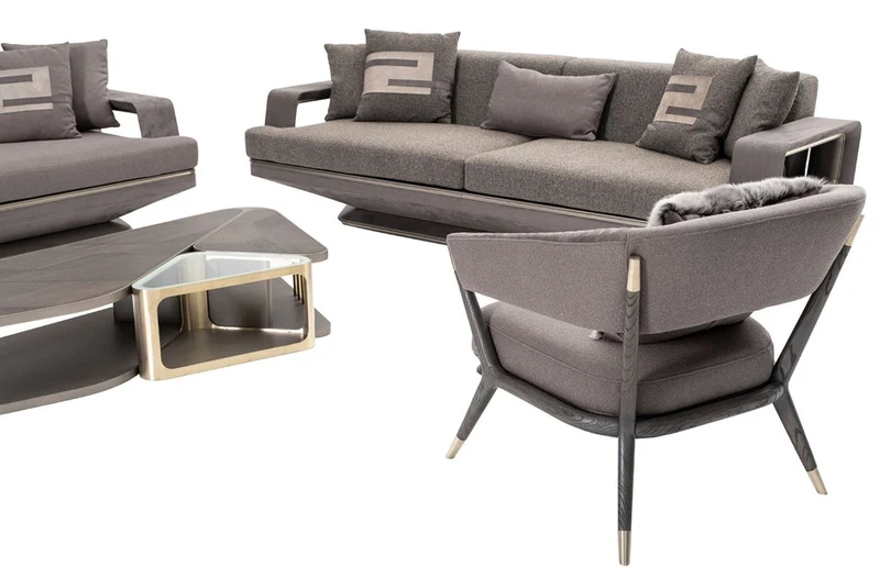 Casa Padrino Luxus Sofa Grau / Silber 270 x 94 x H. 76 cm - Wohnzimmer Sofa - Hotel Sofa - Wohnzimmer Möbel - Wohnzimmer Einrichtung - Hotel Möbel - Luxus Möbel - Luxus Einrichtung