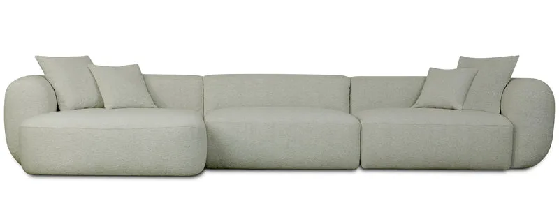 Modulare Eckcouch Baomi, groß, L-förmig, linksseitig, Salbeigrün, Chenille