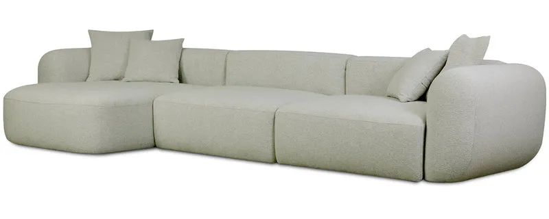 Modulare Eckcouch Baomi, groß, L-förmig, linksseitig, Salbeigrün, Chenille