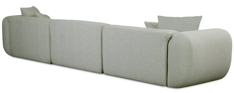 Modulare Eckcouch Baomi, groß, L-förmig, linksseitig, Salbeigrün, Chenille