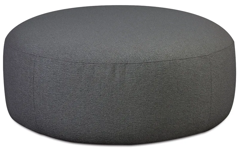 Modulares Ecksofa Baomi L-förmig mit Hocker, rechtsseitig, dunkelgrauer Chenille-Stoff