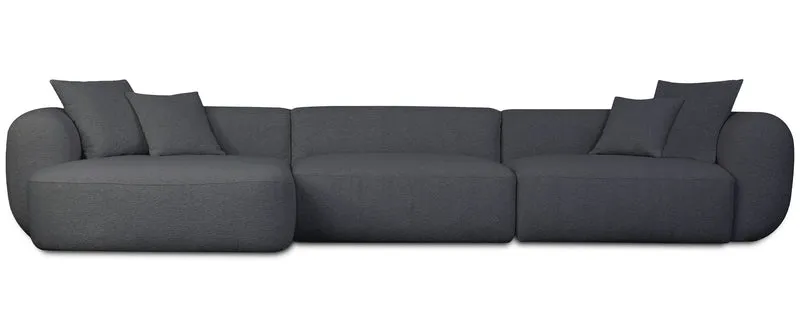 Großes L-förmiges Baomi Modul-Ecksofa mit Hocker, linksseitig, dunkelgrauer Chenille-Stoff