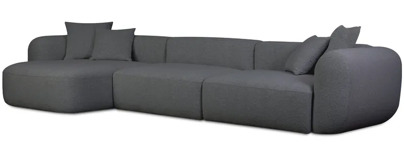 Großes L-förmiges Baomi Modul-Ecksofa mit Hocker, linksseitig, dunkelgrauer Chenille-Stoff