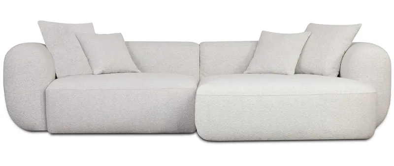 Modulares Baomi Ecksofa in L-Form mit Pouf, rechtsseitig, grau-beige Chenille