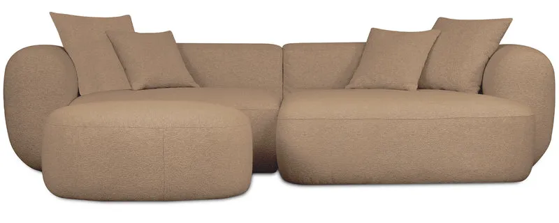 Modulares Ecksofa Baomi in L-Form mit Ottomanen, rechtsseitig, senfgelber Chenillestoff